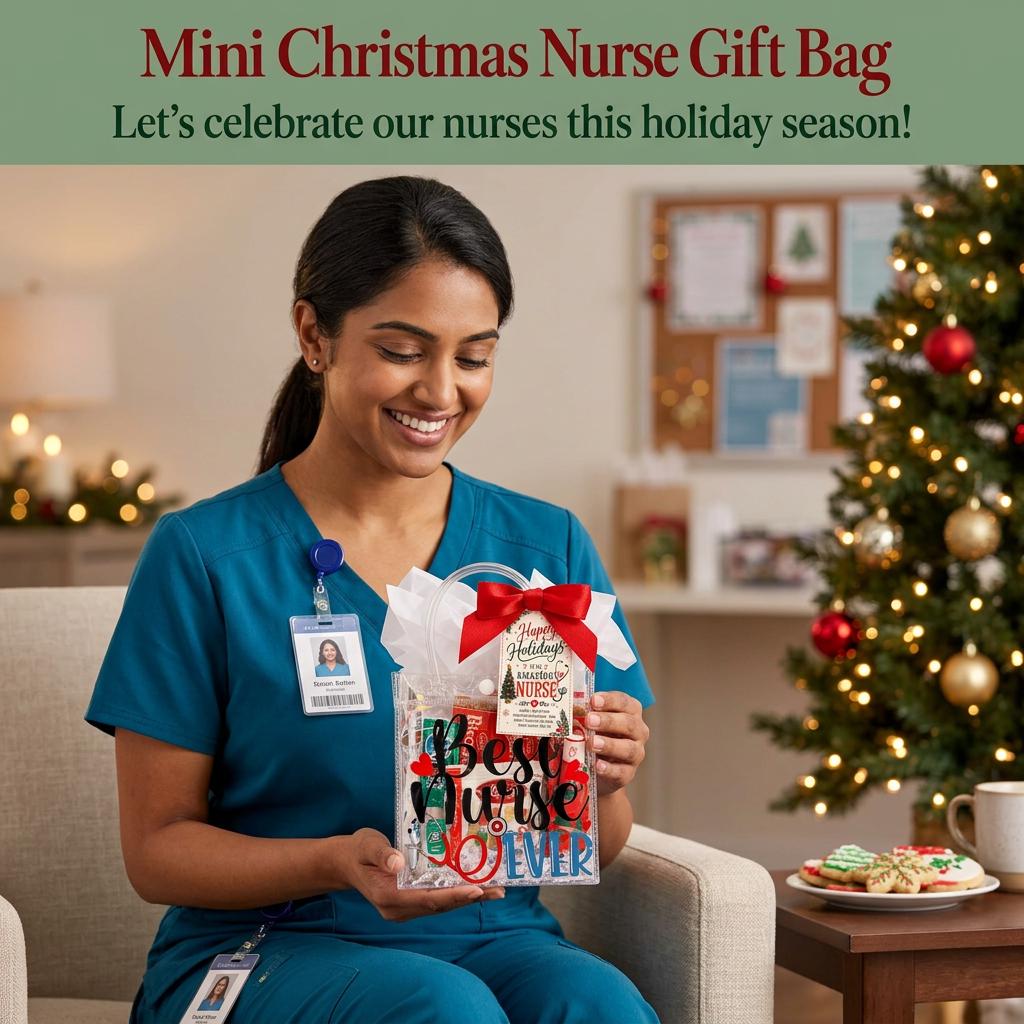 Mini Christmas Nurse Gift Bag with Lip Balm Holder | Nurse Appreciation Holiday Gift, Biscoff, Pen and Sticky Notes | Stocking Stuffer