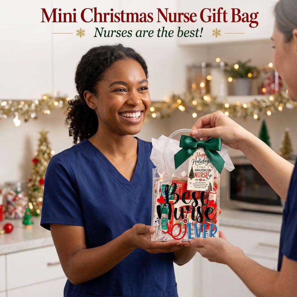 Mini Christmas Nurse Gift Bag with Lip Balm Holder | Nurse Appreciation Holiday Gift, Biscoff, Pen and Sticky Notes | Stocking Stuffer
