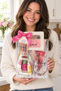 Birthday gift bag held in a bright kitchen