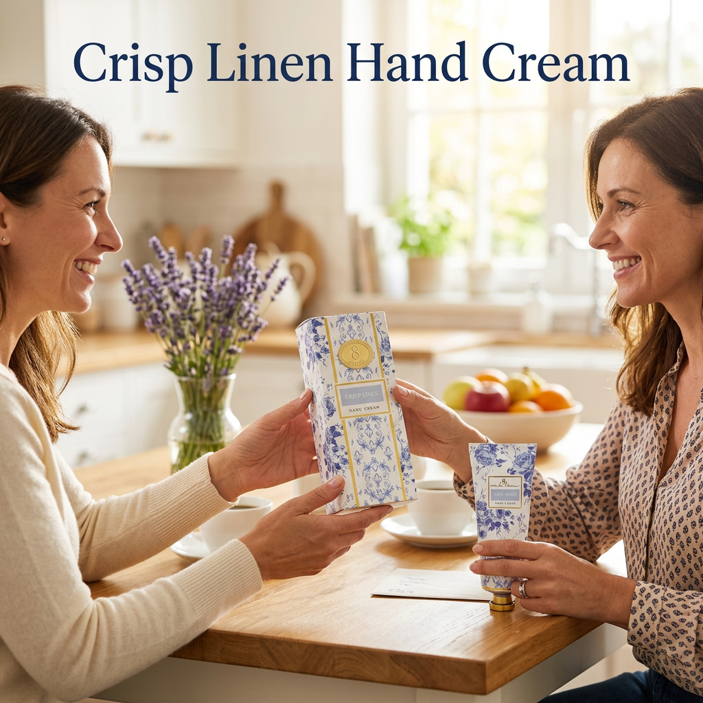 Crisp Linen boxed hand cream as a gift between friends