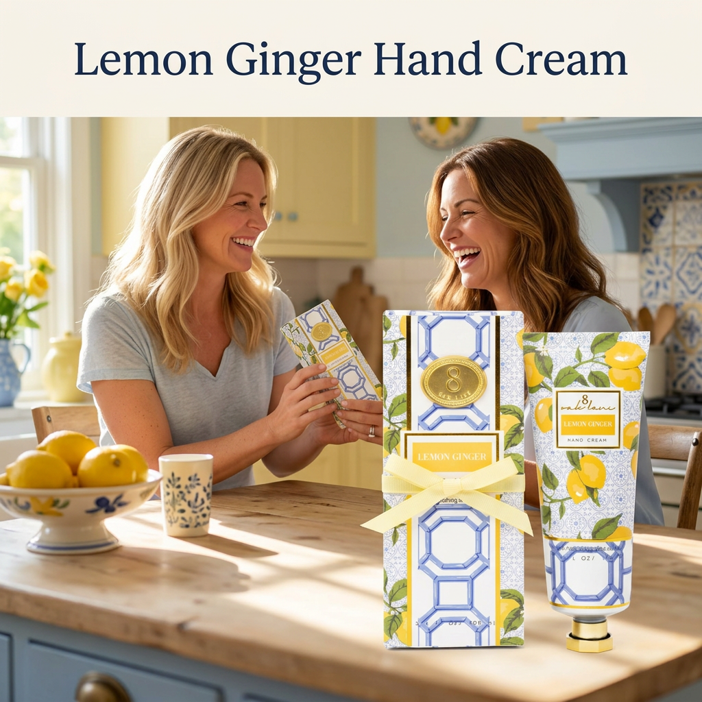 Lemon Ginger boxed hand cream as a birthday gift between friends