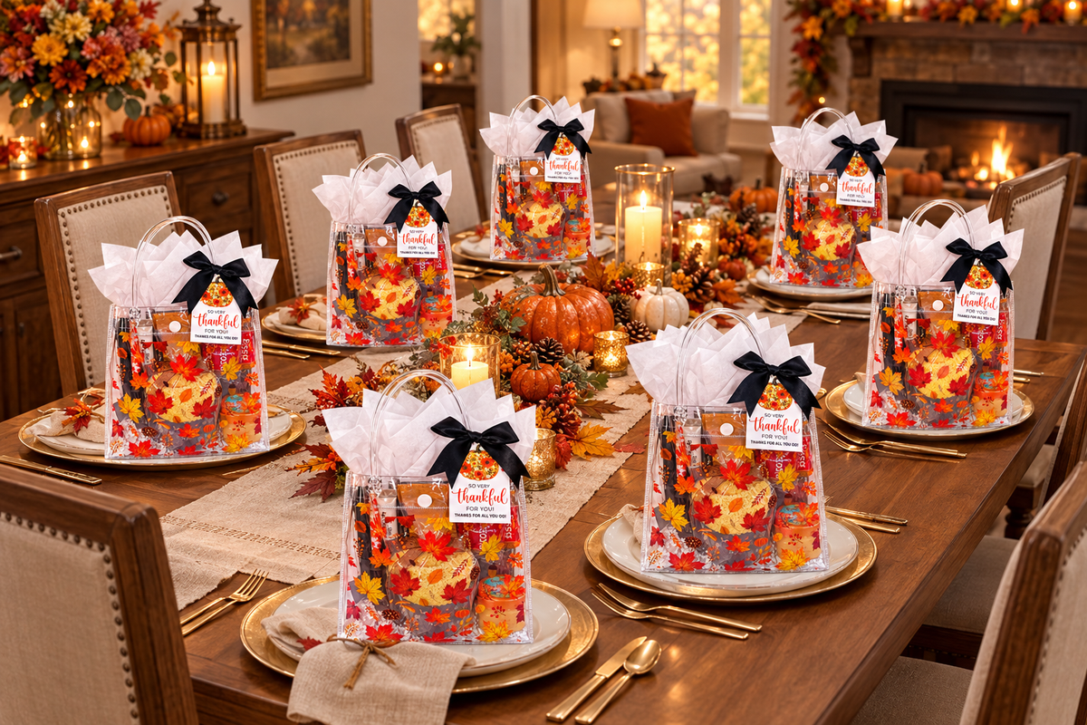 Fall Leaves gift bags as Thanksgiving table party favors
