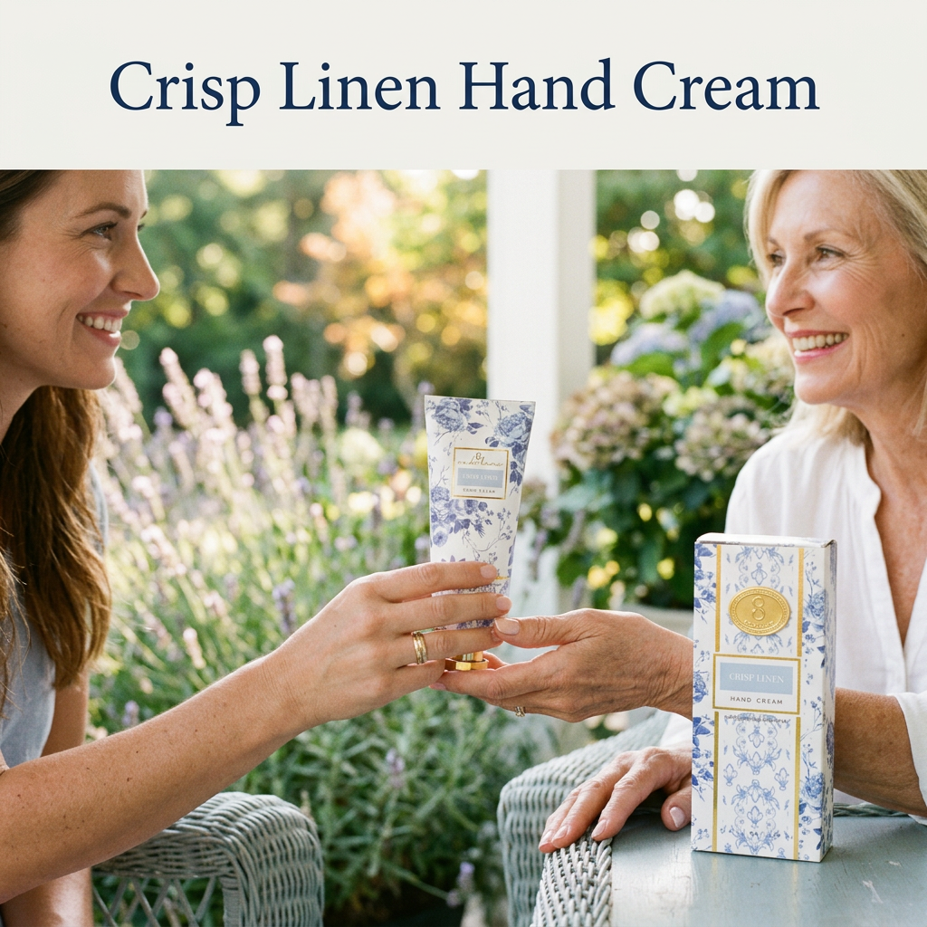 Crisp Linen boxed hand cream gifted from daughter to mother