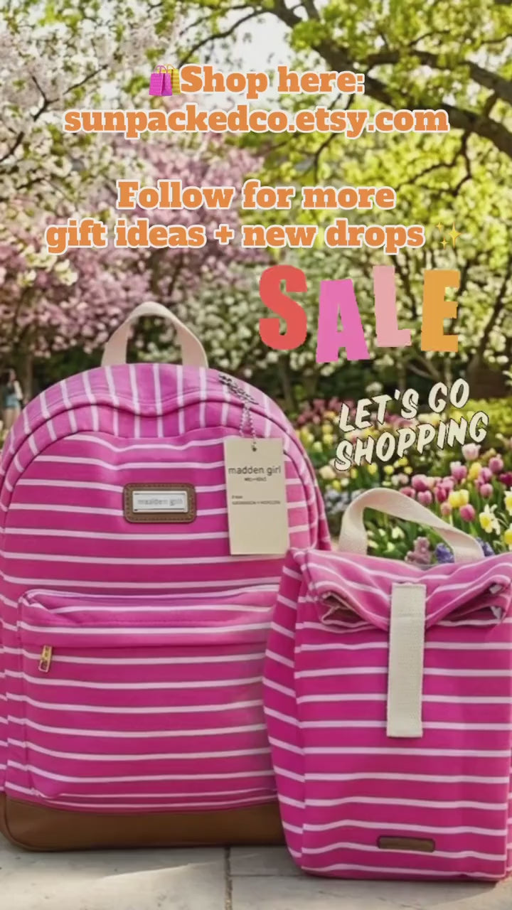 Madden Girl Pink Striped Backpack and Lunch Bag Set | Back to School Ready