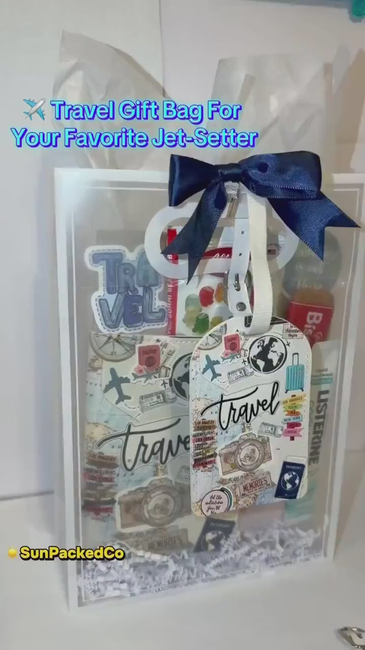 Travel Gift Set: Passport Cover, Luggage Tag, Snacks, Essentials (Girls Trip, Vacation)