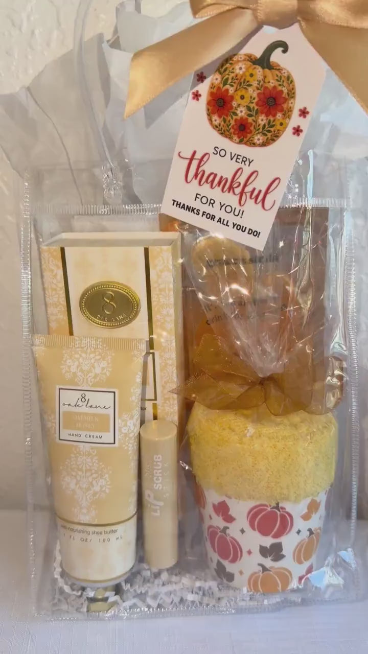 Golden Gratitude Gift Bag for Her | Fall Thank You Gift with Hand Cream, Cozy Socks & Eye Masks | Friendsgiving, Hostess, Teacher Gift