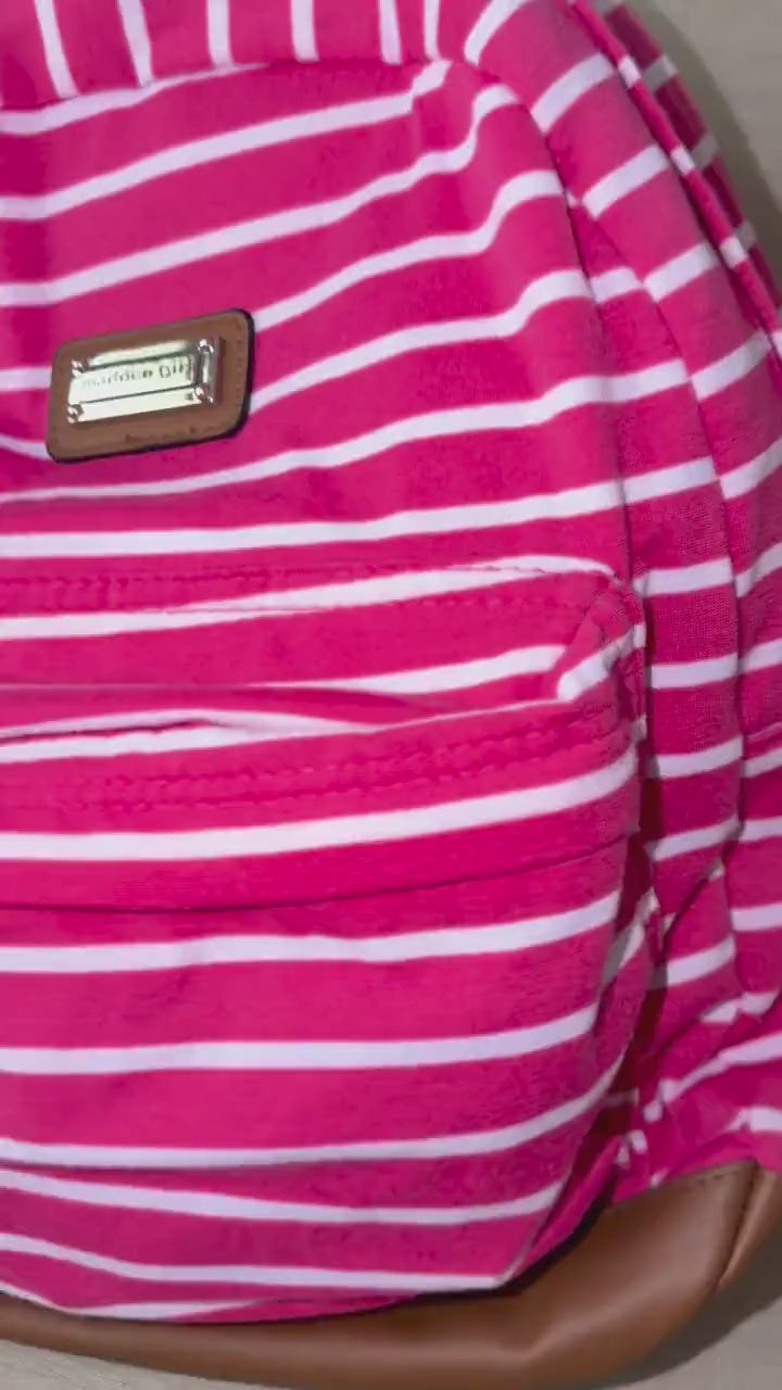 Madden Girl Pink Striped Backpack Lunch Bag Set, Insulated Tote Travel Bag