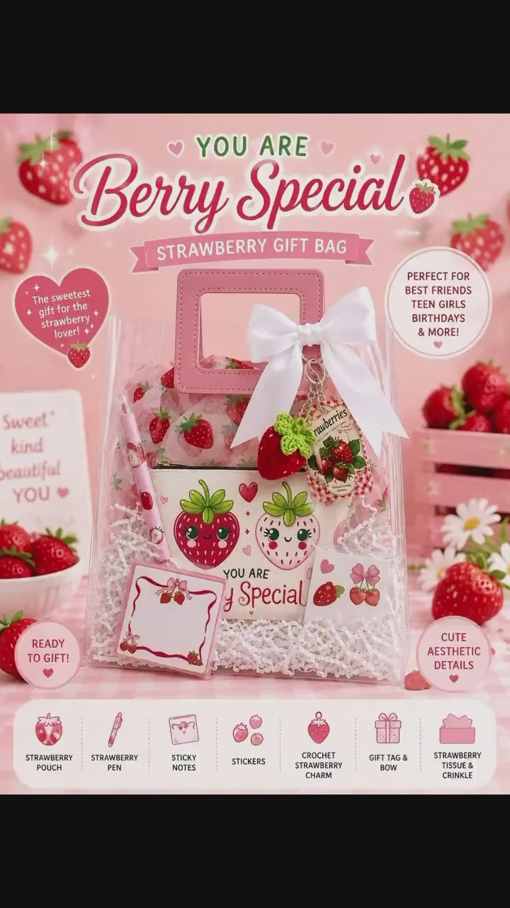 Strawberry Gift Bag for Friends | Teen Girls Birthday Surprise, Pouch & Keychain